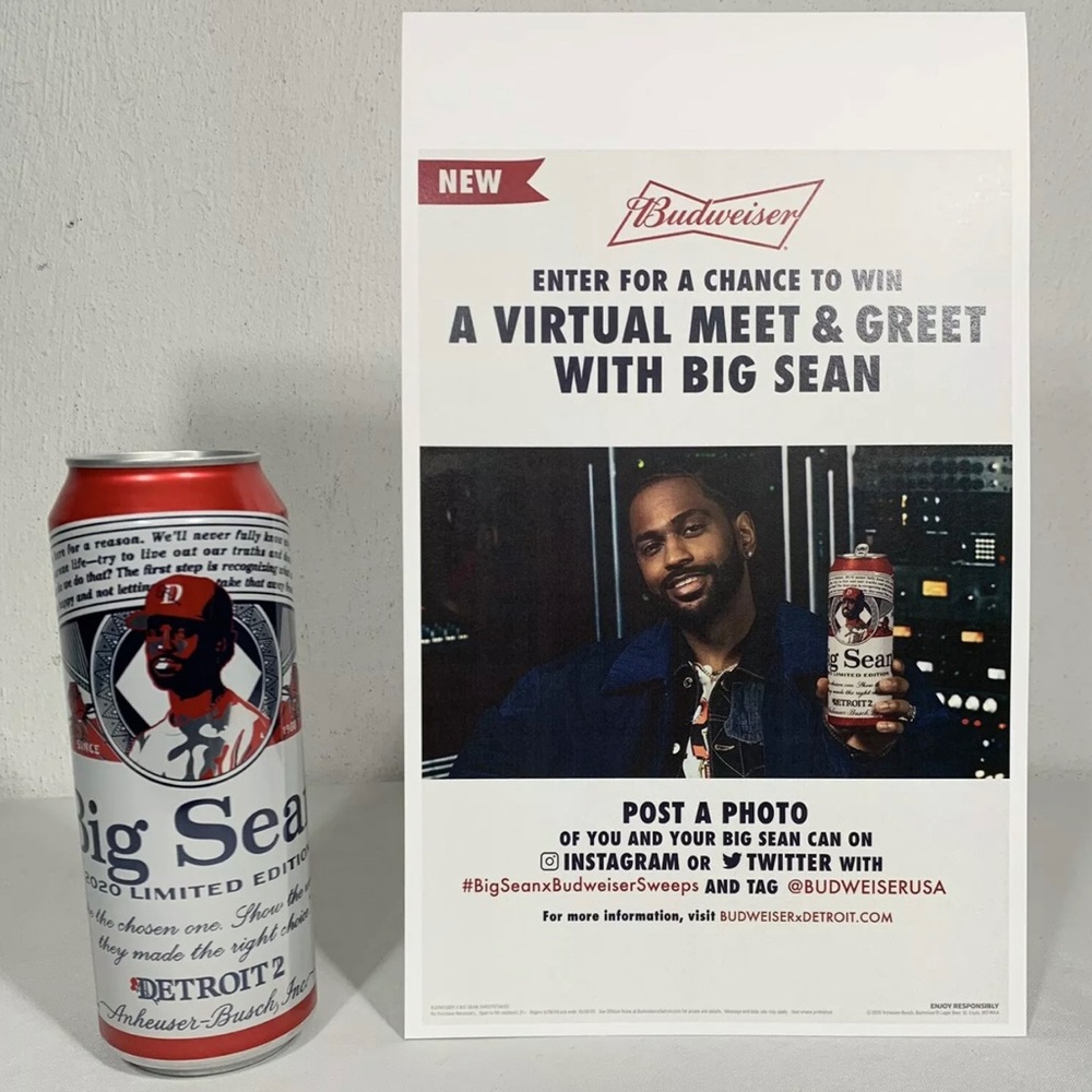 Big Sean 2020 Limited Edition Detroit 2 x Budweiser Empty Can w/ Poster